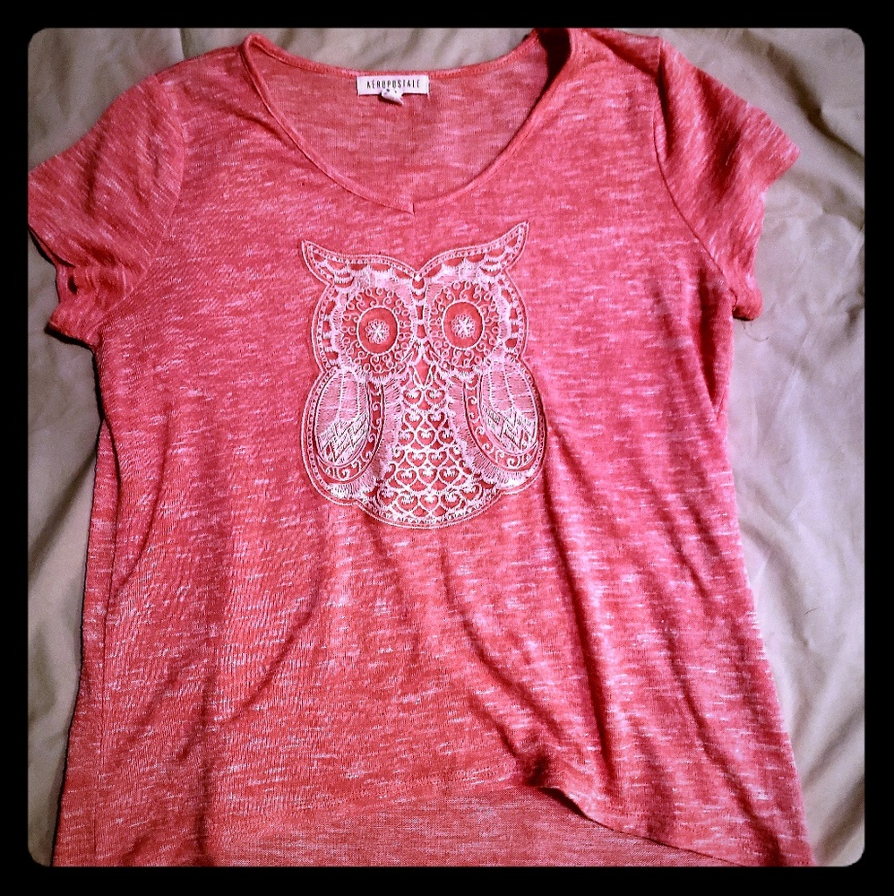 Owl Embroidered High Low Tee